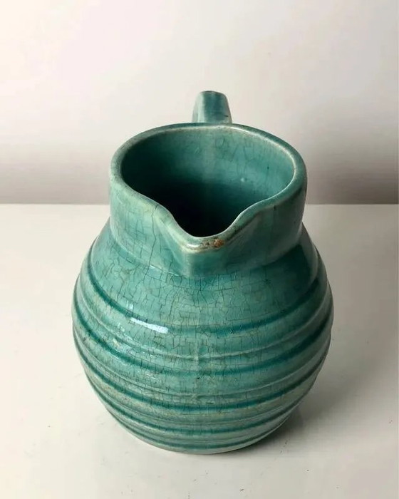 Brocca in maiolica francese "Orchies" in terracotta, alta 13 cm – decoro vintage – Bicchieri e caraffe (photo 3 of 5)