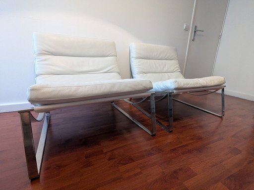 Natuzzi Witte Leren Fauteuils