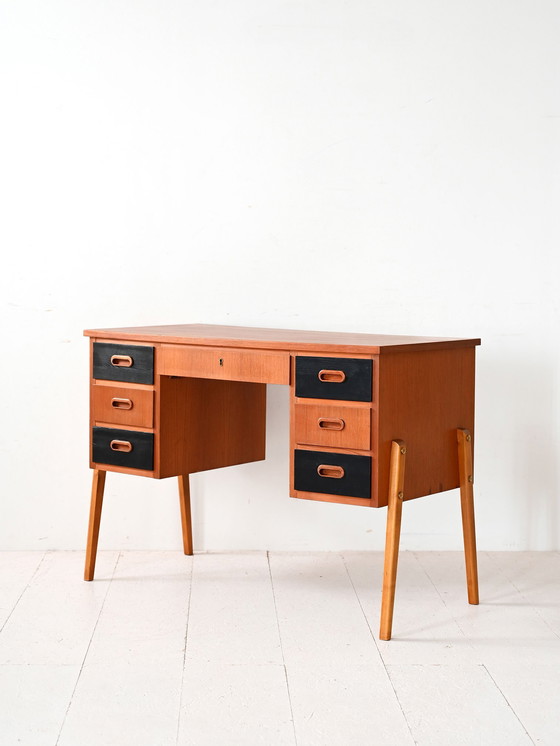 Image 1 of Scandinavian Vintage Desk with Black Drawers