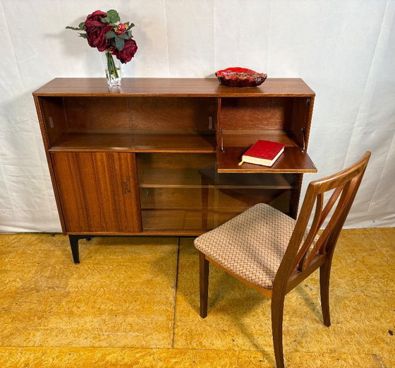 Image 1 of Mid-Century Retro Vintage Teak Sideboard / Bookcase / Display Cabinet by Nathan Furniture 1960s  Sliding Glass Doors • Bureau Fl