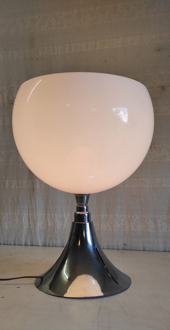 Image 1 of Designer table lamp in chromed metal and white globe - mid-20th century