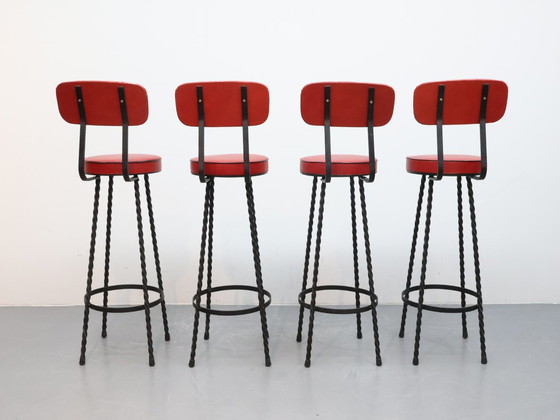 Image 1 of Set van 4 vintage barkrukken | Smeedijzer | Brutalist 