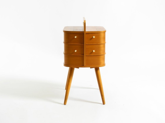Bellissima scatola da cucito originale in teak Mid Century con scomparti a cerniera – Tavolini, Legno (photo 3 of 20)
