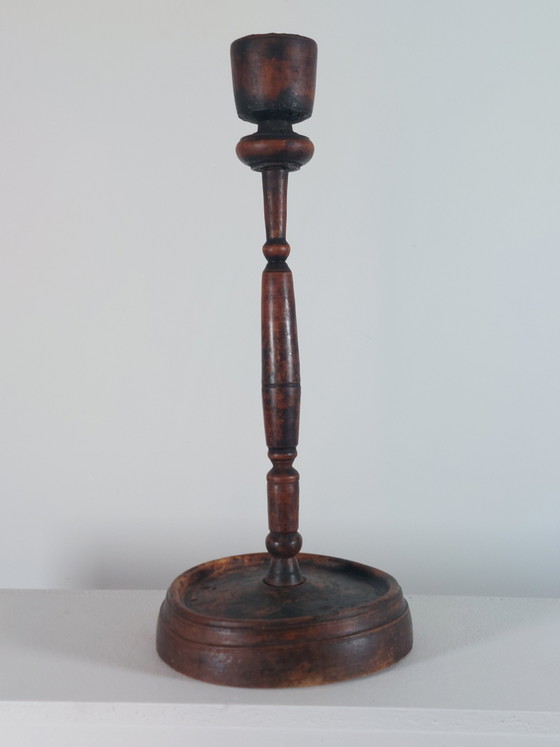Image 1 of Candeliere antico in stile naif tornito, patina, arte popolare, scandinavo