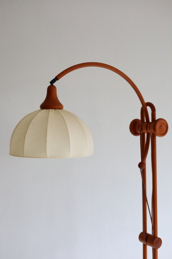 Lampadaire Vintage Domus, réglable en hauteur – Bois, Textile (photo 2 of 9)