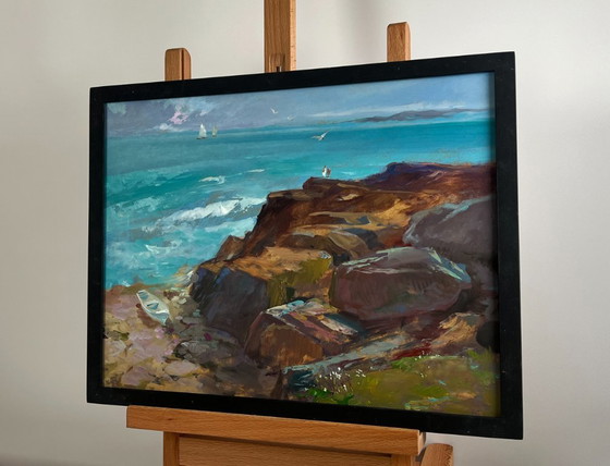 Image 1 of Original Oil Painting Coastal Rock Landscape Sea Symphony of Waves