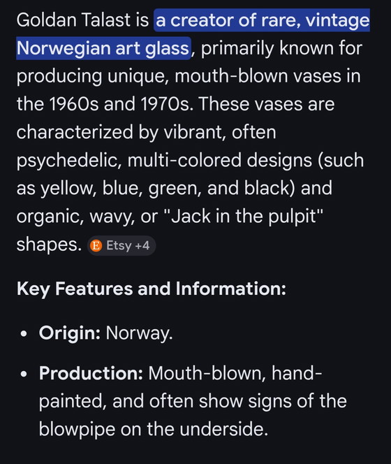 Image 1 of Goldan Talast Vase 60s Norway.