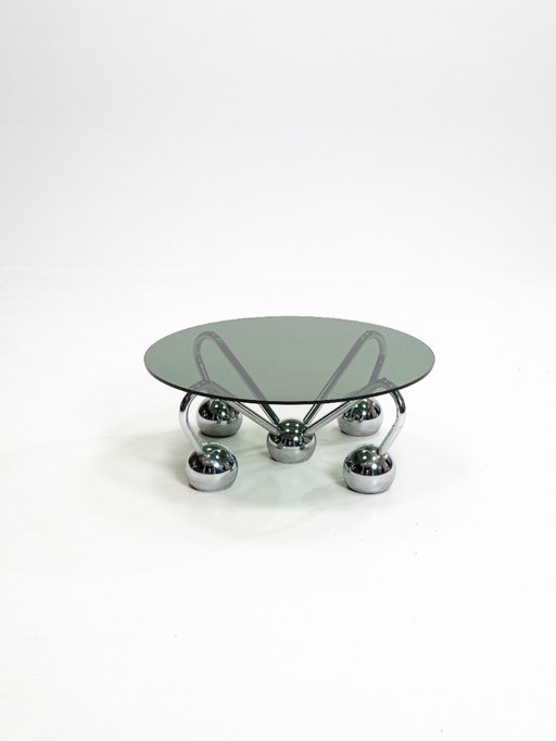 Sputnik Coffee Table in Chromed Metal and Smoked Glass,1970s,Italy