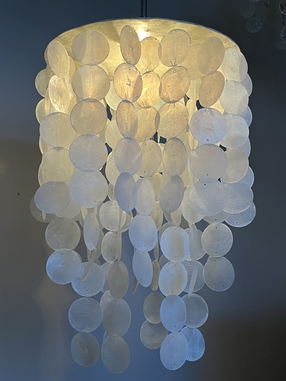 Image 1 of Capiz Schelpen Hanglamp Parelmoer Schelp Gouden Details ! 