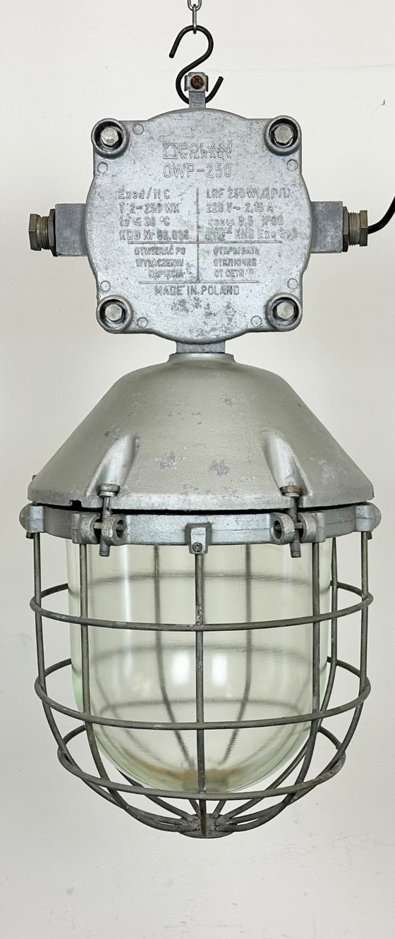 Image 1 of Large Industrial Cast Aluminium Cage Pendant Light, 1970