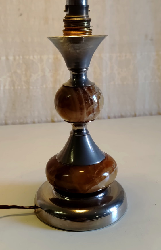 Table Lamp Base in Onyx and Chrome-Plated Metal - 1970s (photo 6 of 8)