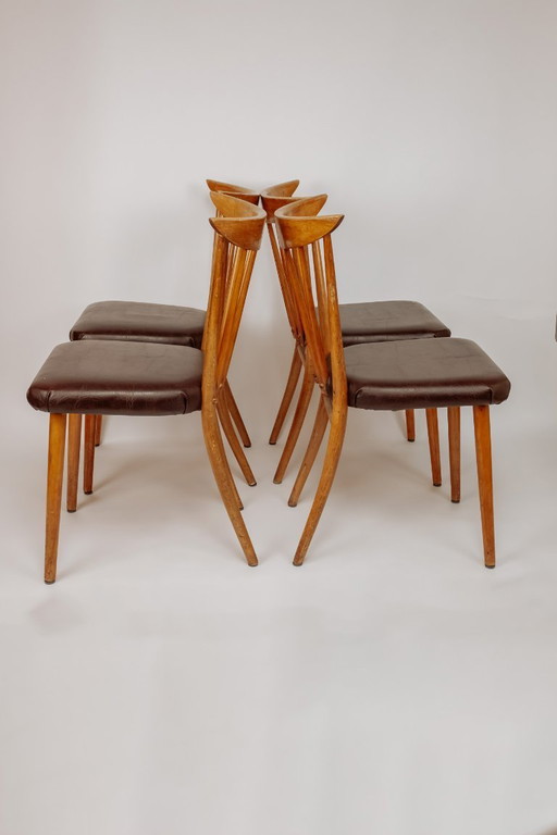 Set aus 4 Vintage-Esszimmerstühlen aus Holz mit Spindelform