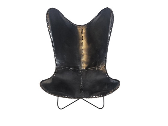 Lounge Chair - Butterfly Chair - Vlinderstoel - Leer - Metaal - 1990's – Stoelen / fauteuils, Leather, Metal (photo 8 of 8)