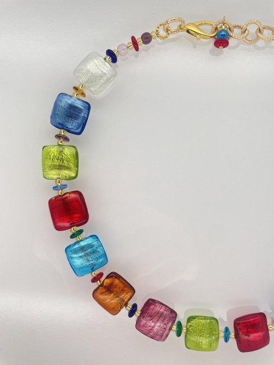 Image 1 of Collana artigianale in vetro di Murano con foglia d’argento – fatta a lume
