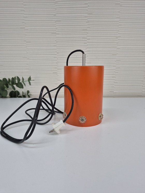 Vintage Space Age orange cylinder Pendant lamp. – Metal, Plastic (photo 9 of 9)