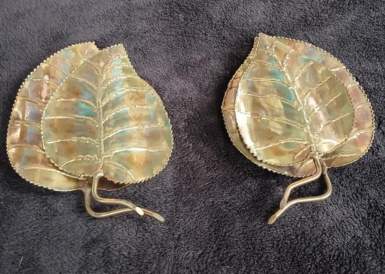 Image 1 of Coppia di applique da parete vintage DLG Jansen, circa 1970, stile foglia oro