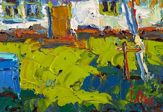 Image 1 of Original Oil Painting Summer Village Landscape Near the house - a life of its own