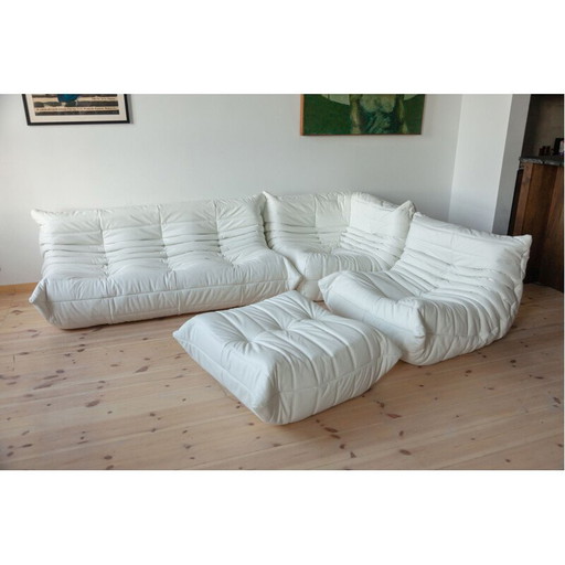 Vintage Togo wit lederen set van Michel Ducaroy voor Ligne Roset