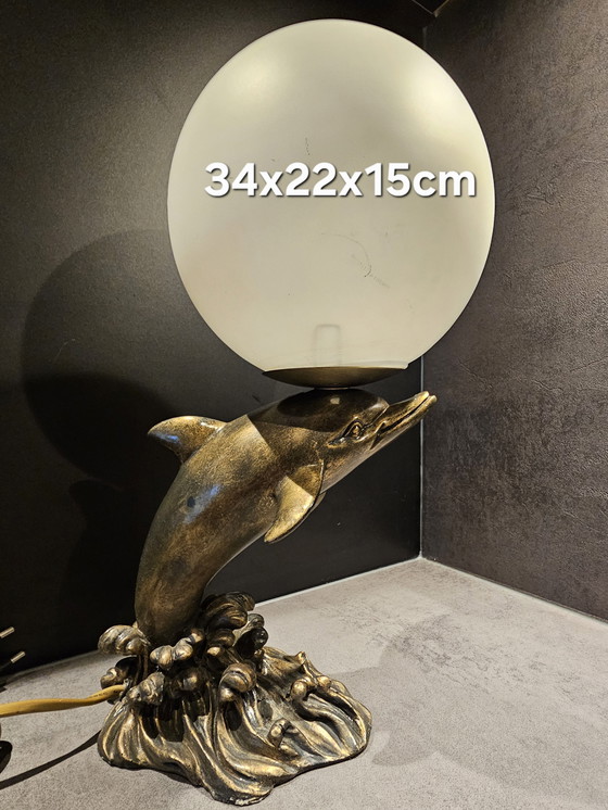 Image 1 of Art Deco dolphin lamp with glass shade
