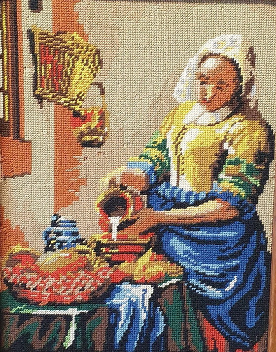Image 1 of 2233 Vintage embroidery The Milkmaid by Vermeer