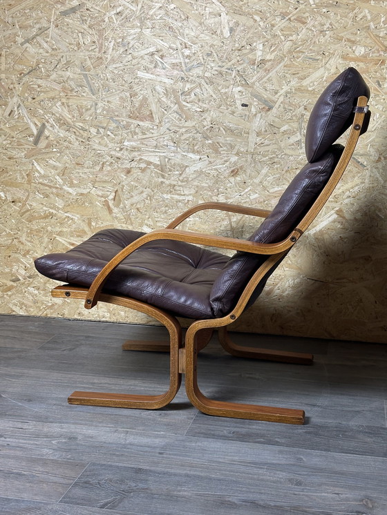 Image 1 of 2x 60s 70s Easy Chair poltrona in pelle Westnofa Norvegia Mid Century