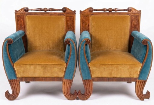 Poltrone Biedermeier con rivestimento in velluto, set di 2