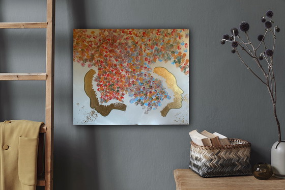 Image 1 of Painting "2 Faces" Acrylic, Gold Leaf, Linen