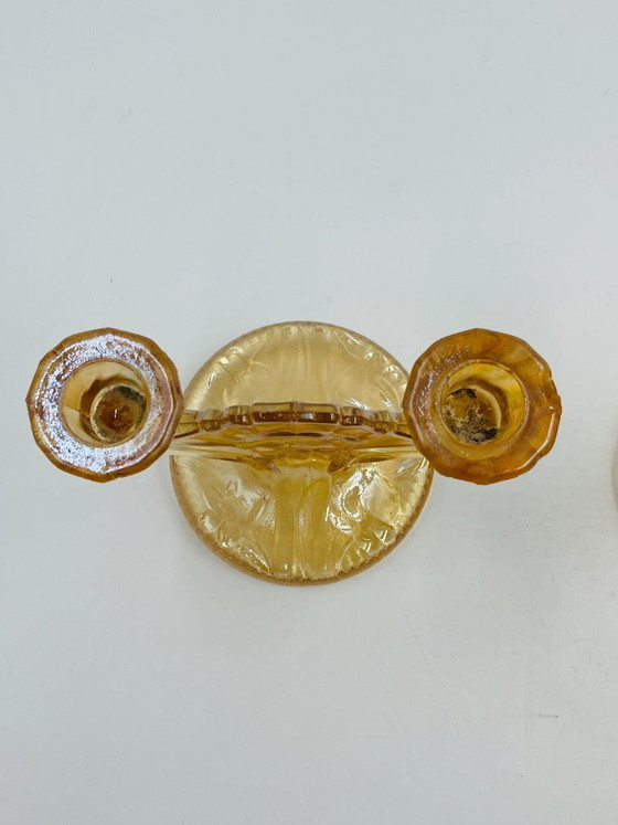 Image 1 of Ein Paar Empoli-Kerzenständer aus bernsteinfarbenem Glas im Art-Deco-Stil