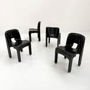 Ensemble de 4 chaises noires modèle 4867 Universale par Joe Colombo pour Kartell, années 1970