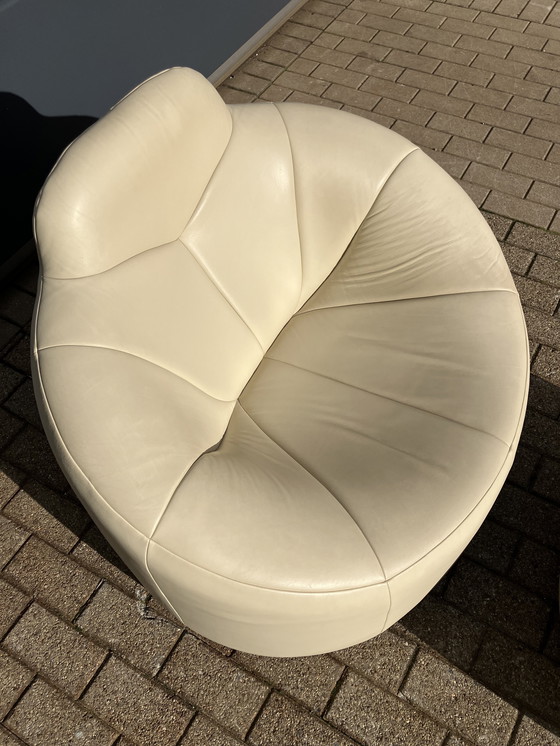 Image 1 of Ligne Roset Pumpkin 1 plaza + puf de cuero beige Pierre Paulin