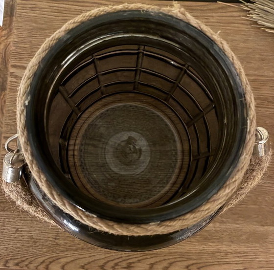 Image 1 of Große Vase oder Topf aus Rauchglas und Seil