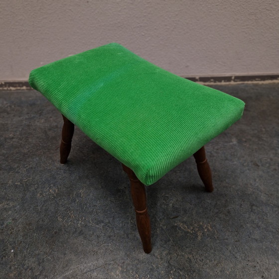 Image 1 of 60's vintage ottoman new upholstered green ottoman