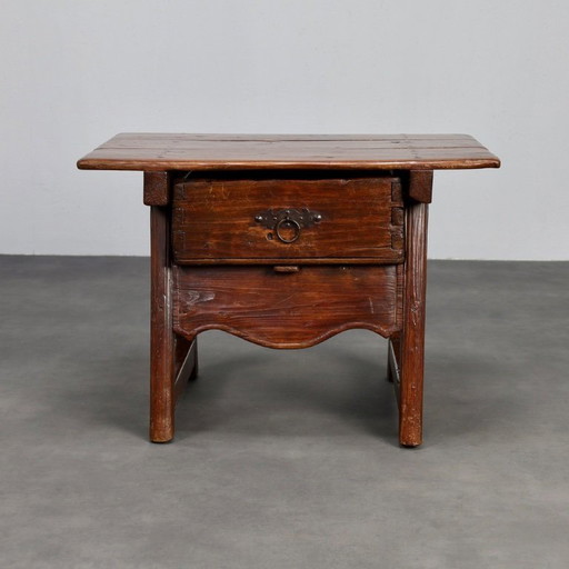 Antique Wooden Side Table with Drawer, 18th Century