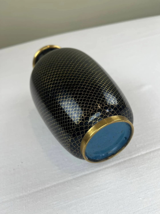 Jarrón de latón esmaltado negro y dorado – Jarrones, Brass, Art Deco (photo 6 of 7)