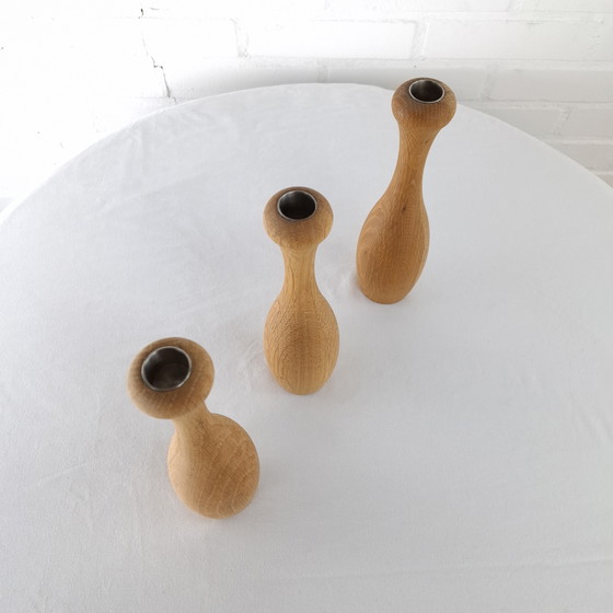 Image 1 of Lot de 3 chandeliers vintage en bois, design danois