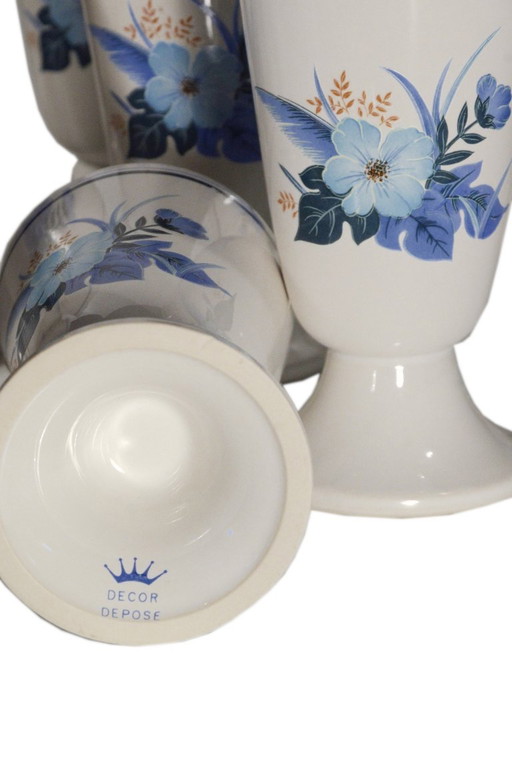 12 vintage earthenware Mazagrans, blue floral decoration, 7x13cm – tafelwaar, Ceramic (photo 2 of 5)