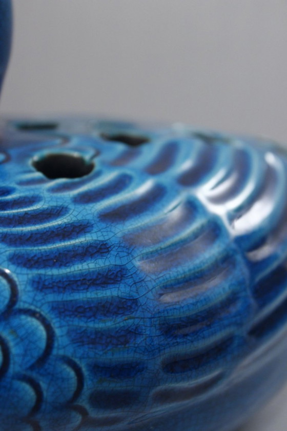 Image 1 of Pol Chambost Paris blue cracked flower spade forming a duck France 20th century