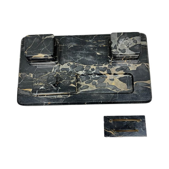 Image 1 of Art Deco Executive Desk Set, Italian Portoro Marble, 1930s, Good Condition.