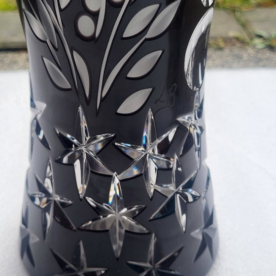 Image 1 of Large black crystal vase, signed Bruno Lehrer, Lorraine, France