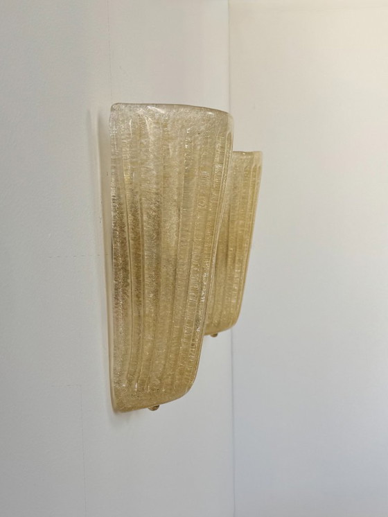 Image 1 of Coppia di applique da parete vintage in vetro di Murano stampato e pressato, Italia, 1980