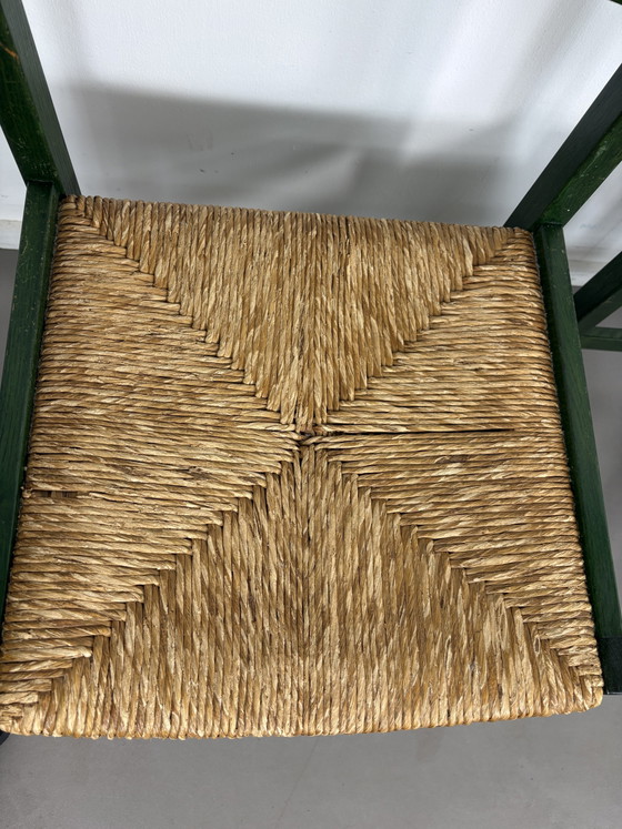 4 Esszimmerstühle aus Buche, grün lackiert, mit Binsensitz – Wood, Wicker, Vintage (photo 3 of 9)