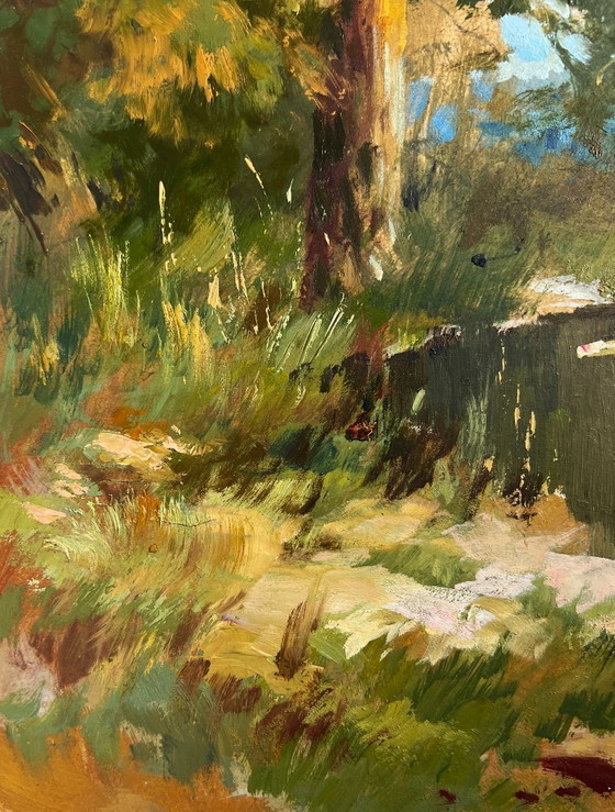 Image 1 of Original Oil Painting Day Forest Landscape Whisper of forest and water