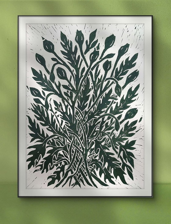 Image 1 of Papaverbladeren - A3 Botanische Linosnede Print