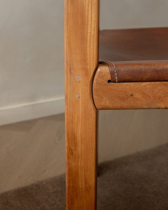 Brutalistische eetkamerstoelen van iepenhout en leer van Maison Regain, jaren 70, set van 4 – Leather (photo 15 of 15)