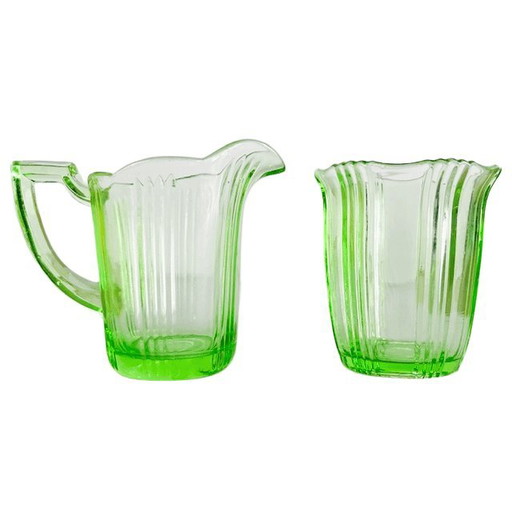 Vintage Glas-Set in Creme, Anna Green, aus den 1930er Jahren – servies