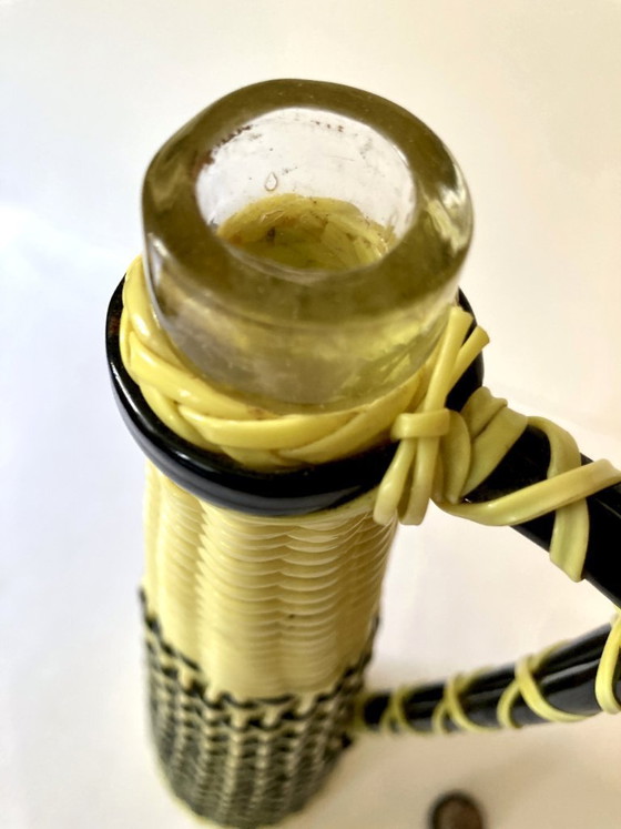 Image 1 of Large yellow and black scoubidou bottle, 1960s