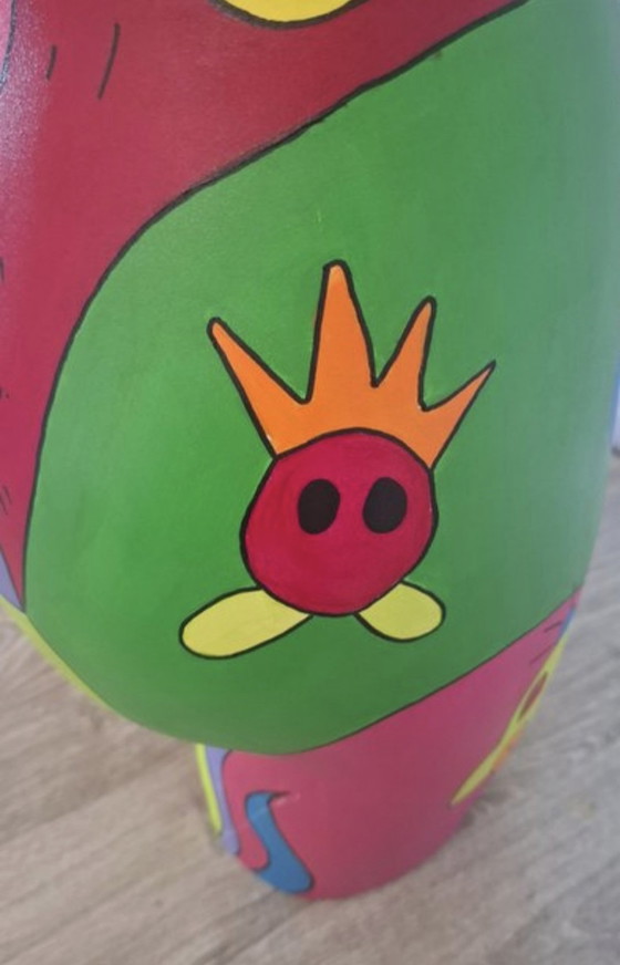 Image 1 of Handgeschilderd vrouwelijk torso in pop-artstijl - gesigneerd "MH i2" - uniek kunstwerk