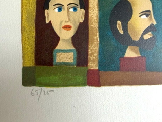 Image 1 of Lithographie de Jacques Margerin « Scène de théâtre aux chats »
