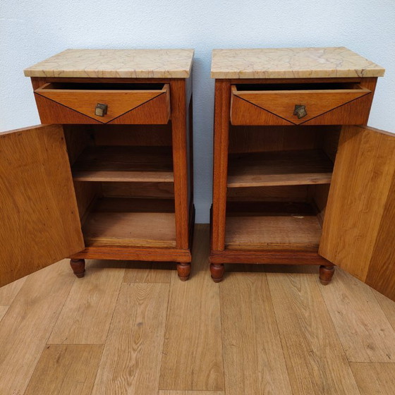 Image 1 of Set Vintage Art Deco nachtkastjes, bijzetkastjes marmer blad