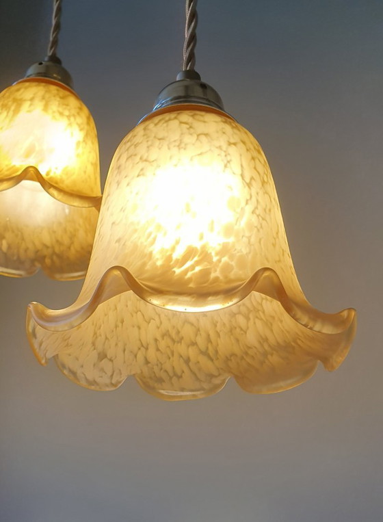 Image 1 of Set van 2 Vintage Murano hanglampen - Mid Century - amber kleur